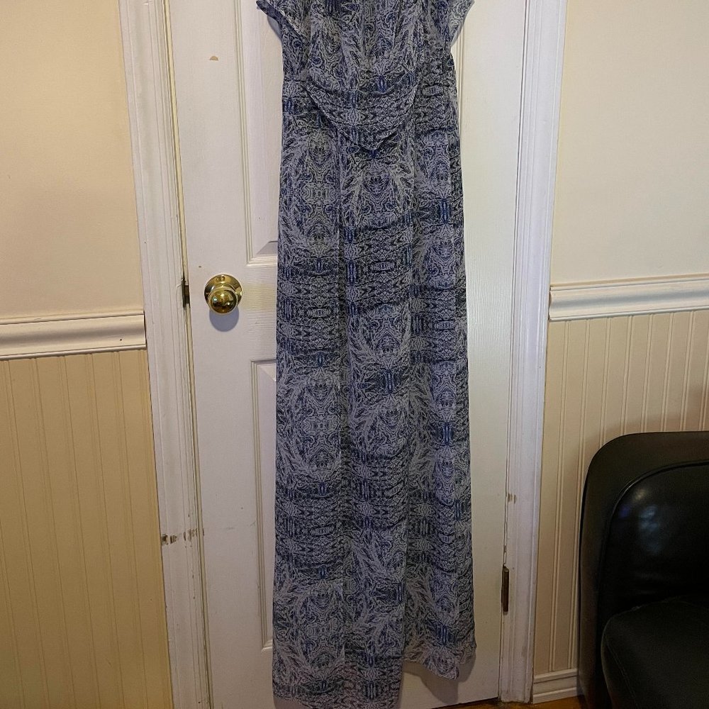 Bcbgeneration Blue Patterned Maxi Dress Sheer Ski… - image 2